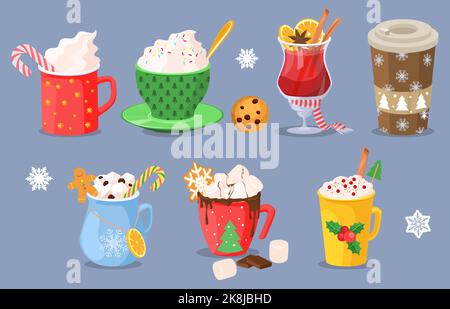 Christmas holiday coffee mug with drink vector set Stock Vector