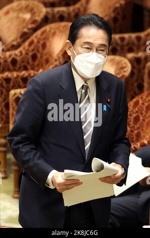 Tokyo, Japan. 24th Oct, 2022. Japanese Prime Minister Fumio Kishida answers a question at Lower House's budget committee session at the National Diet in Tokyo on Monday, October 24, 2022. Credit: Yoshio Tsunoda/AFLO/Alamy Live News Stock Photo