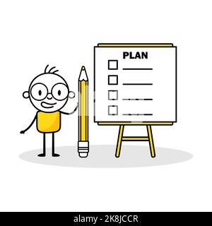Businessman present plan with checklist step on whiteboard. Action plan step by step checklist to progress and finish project. Strategy and develop Stock Vector