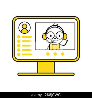 Man having online stream or online call. Communication and social media concept. Vector stock illustration. Stock Vector