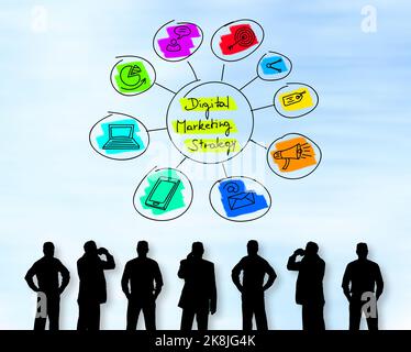 Silhouettes of men looking at a digital marketing concept Stock Photo ...