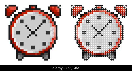 Pixel icon. Alarm clock icon isolated on white background. Mechanical watch for measuring time. Simple retro game vector isolated on white background Stock Vector