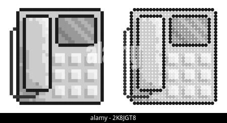 Pixel icon. Fixed wired office telephone with buttons. Communication between subscribers. Simple retro game vector isolated on white background Stock Vector