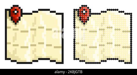 Pixel Icon Map With Checkpoint Mark Navigation On Paper Map Using