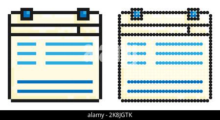 Pixel icon. Tablet for keeping list, list of important things to do. Simple retro game vector isolated on white background Stock Vector