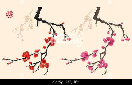 Plum blossom drawing presented in Chinese ink painting style Stock ...