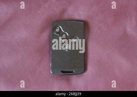 The key card from the car is a close-up. Keyless access to the car Stock Photo