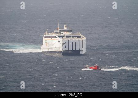 Ferry on open sea, Virtu ferries, passenger services between Spain and Morocco, North Africa, Costa de la Luz , andalucia, Spain. Stock Photo