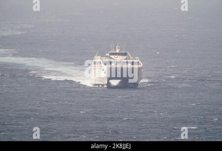 Ferry on open sea, Virtu ferries, passenger services between Spain and Morocco, North Africa, Costa de la Luz , andalucia, Spain. Stock Photo