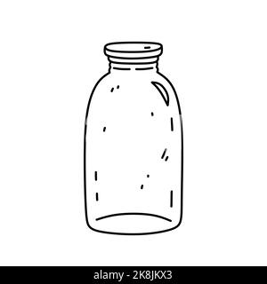 Glass bottle isolated on white background. Vector hand-drawn illustration in doodle style. Perfect for decorations, logo, various designs. Stock Vector