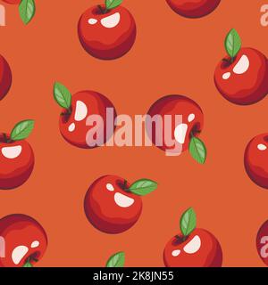 Seamless pattern with apple on color background. Natural delicious fresh tasty fruit. Vector illustration for print, fabric, textile, banner, other Stock Vector