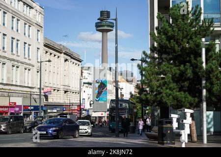 Lord Street Liverpool  Lord Street is one of the main streets in central Liverpool, England that forms the city's main shopping district. The street is relatively short at less than 300 metres in length, it joins onto Church Street to the east and James Street alongside Derby Square and the Queen Elizabeth II Law Courts. The majority of land to the south of Lord Street is occupied by the Liverpool One complex, whilst the likes of Cavern Walks and Bhs are located on the north side of the street Stock Photo