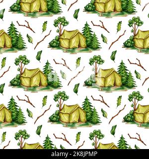 Set of doodle forest camping design elements. Hand drawn illustrations ...