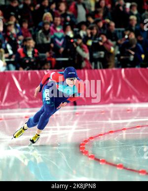 Hamar 1994-02-19 Olympic Games 1994 Lillehammer. Quick races, women, 500 meters. Bonnie Blair (USA) in action. She took gold. Photo: Lise Åserud / NTB / NTB Stock Photo