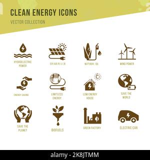 Set of eco vector icons in flat style. Eco collection with various icons on the theme of ecology and green energy. Isolated, editable and scalable Stock Vector