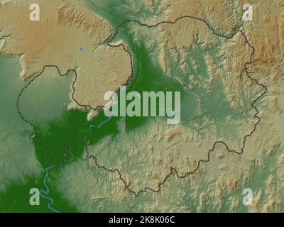 Attapu, province of Laos. Colored elevation map with lakes and rivers Stock Photo