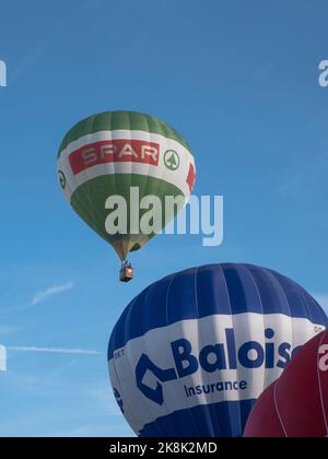 Sint Niklaas, Belgium, September 04, 2022, The hot air balloon of the supermarket chain Spar takes off first Stock Photo