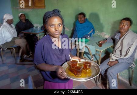 Ethiopia, Tigray; the female owner of a teahouse that started the business with a micro-credit loan. Stock Photo