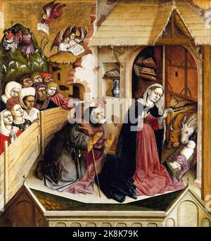 The Birth of Jesus Christ (The Nativity), The Wings of the Wurzach Altar, painting in oil on wood by Hans Multscher, 1437 Stock Photo