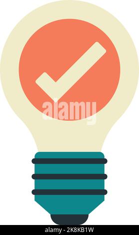 check mark and light bulb illustration in minimal style isolated on background Stock Vector