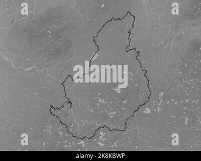 Latgale, province of Latvia. Grayscale elevation map with lakes and rivers Stock Photo