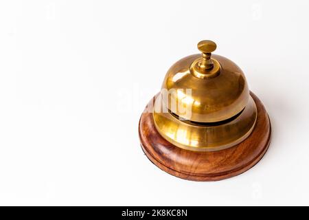 Close up of hotel golden service bell. Attention concept Stock Photo
