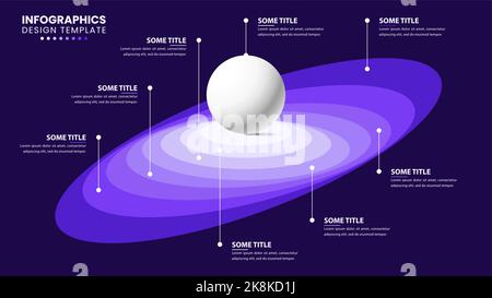 Infographic template with 8 options or steps. Abstract sphere. Can be used for workflow layout, diagram, banner, webdesign. Vector illustration Stock Vector