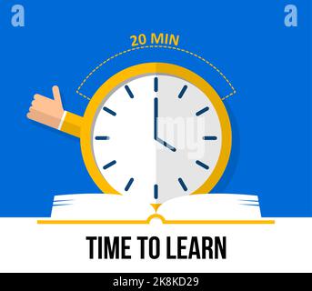 Illustration of a clock with a book. Time to learn. Vector Stock Vector