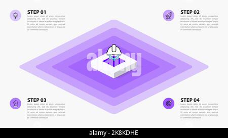 Infographic template with icons and 4 options or steps. Isometric rectangle. Can be used for workflow layout, diagram, banner, webdesign. Vector illus Stock Vector