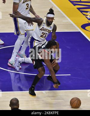 Los Angeles, United States. 23rd Oct, 2022. Portland Trail Blazers forward Justice Winslow loses control of the ball under pressure from Los Angeles Lakers guard Patrick Beverley during the second half of their NBA game at Crypto.com Arena in Los Angeles on Sunday, October 23, 2022. Photo by Jim Ruymen/UPI Credit: UPI/Alamy Live News Stock Photo