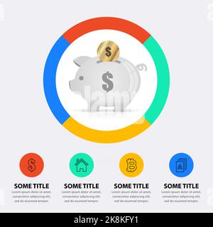 Infographic template with icons and 4 options or steps. Piggybank. Can be used for workflow layout, diagram, banner, webdesign. Vector illustration Stock Vector