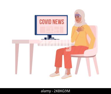 Woman stressed of covid news semi flat color vector character Stock Vector