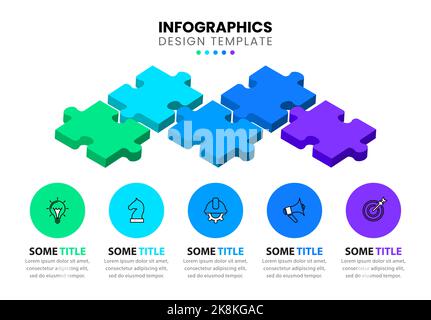 Infographic template with icons and 5 options or steps. Puzzle. Can be used for workflow layout, diagram, banner, webdesign. Vector illustration Stock Vector