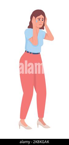 Young stressed woman semi flat color vector character Stock Vector