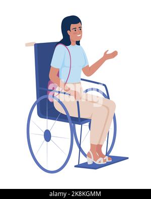 Woman in wheelchair semi flat color vector character Stock Vector