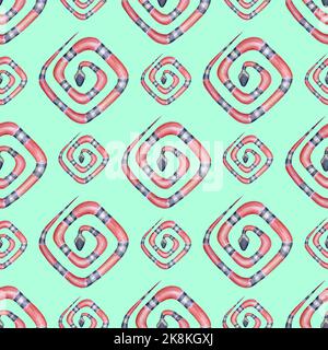 Coral snakes geometric seamless pattern. Red black milky white reptile ornament on green background. Snake rhombuses fashionable texture. Animal print Stock Photo