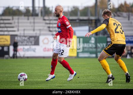Horsens, Denmark. 23rd Oct, 2022. Robert Gojani (22) of Silkeborg IF seen during the 3F Superliga match between AC Horsens and Silkeborg IF at Nordstern Arena Horsens in Horsens. (Photo Credit: Gonzales Photo/Alamy Live News Stock Photo