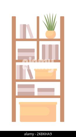 Shelving unit with stuff semi flat color vector object Stock Vector