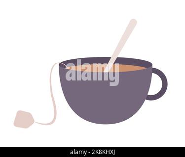Cup of tea with spoon semi flat color vector object Stock Vector