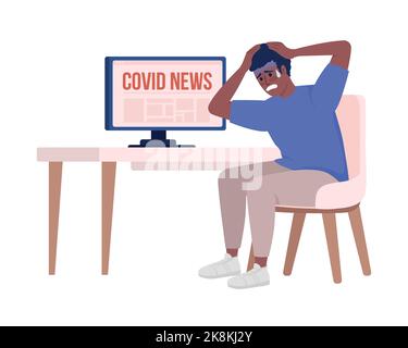 Man scared by covid news semi flat color vector character Stock Vector