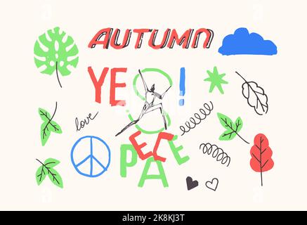 Doodles in notepad - autumn theme vector scribbles Stock Vector