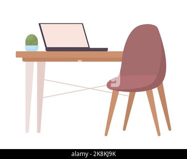 Workplace with laptop semi flat color vector object Stock Vector