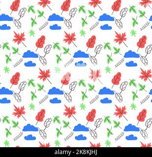 Doodles in notepad - autumn theme vector scribbles, seamless pattern Stock Vector