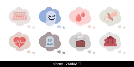 Reasons of anxiety semi flat color vector objects set Stock Vector