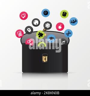 Briefcase with icons. Modern business cuncept. Vector illustration. Stock Vector
