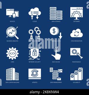 Computer software as a service icon set in glyph style. Vector illustration. Stock Vector