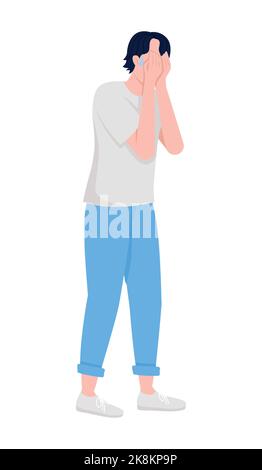 Crying man semi flat color vector character Stock Vector