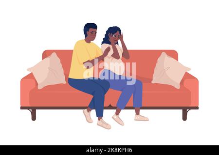Crying pregnant woman with husband semi flat color vector characters Stock Vector
