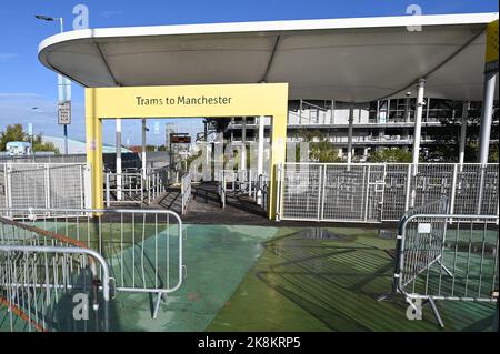 A Manchester Tram stop at Ashton in Manchester, UK. Stock Photo