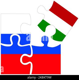 Russia - Hungary : puzzle shapes with flags, symbol of agreement or friendship Stock Photo